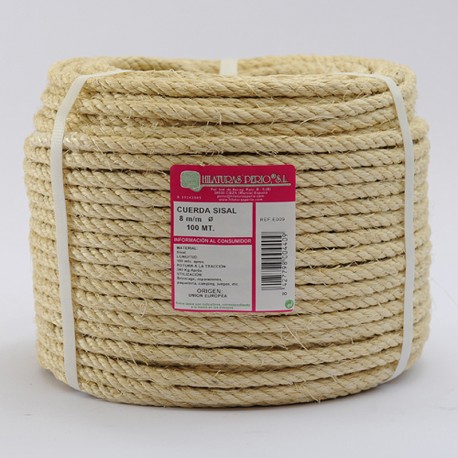 BRAIDED SISAL ROPE COIL (4 ends) 8 mm Ø